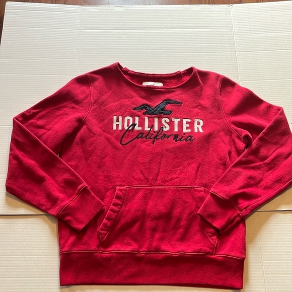 Hollister Tops - Hollister-S-red-scoopneck, long sleeve, kangaroo pocket, ribbed, sweatshirt.
